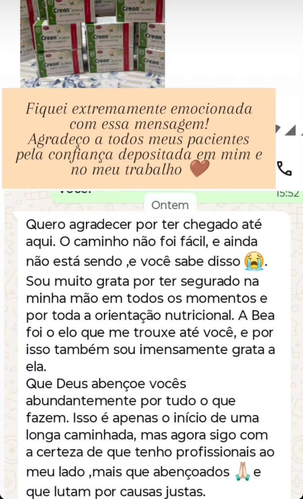 Depoimento de paciente — gratidão pelo acompanhamento